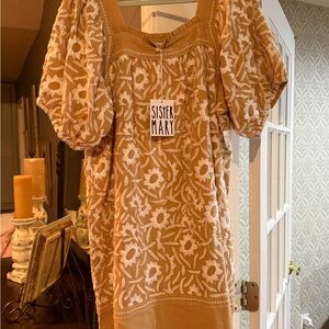 Sister Mary Mustard Yellow Embroidered Puff-Sleeve Dress